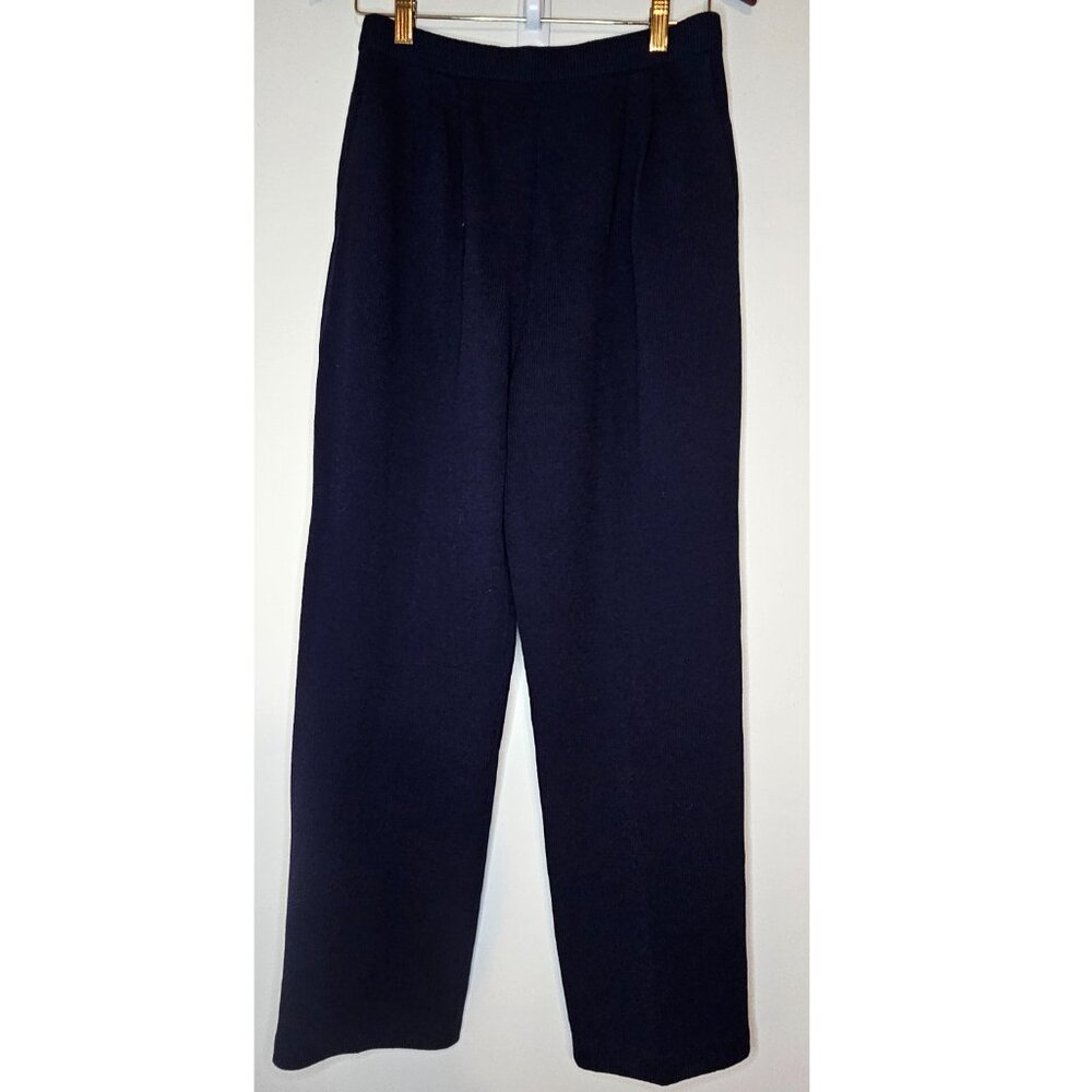 St. John Basics Santana Knit High-Rise Pleated Front Pants 4 Navy Cropped/Petite